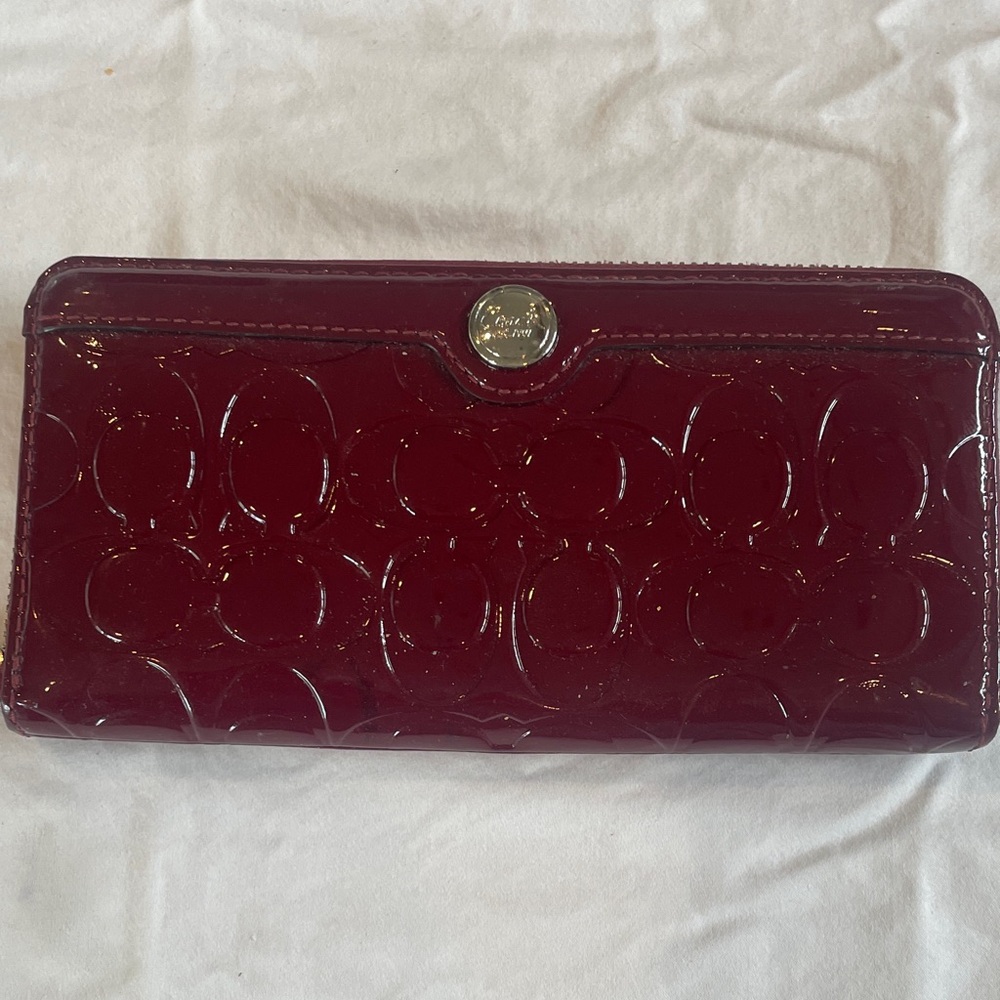 Coach Glossy Signature Continental Wallet - Deep Wine
